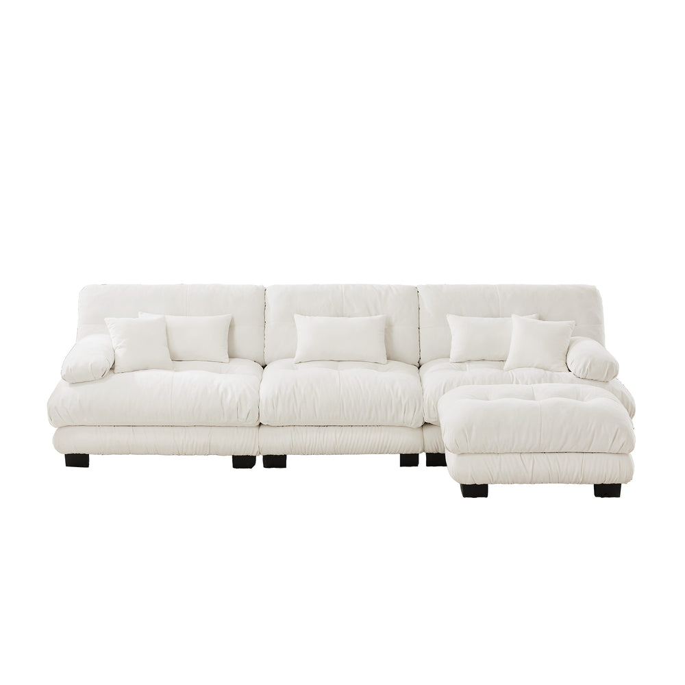 English Elm Luxury Modular Sectional Sofa: Oversized Chenille L-Shaped Cloud Couch With Convertible Ottoman W714S01002