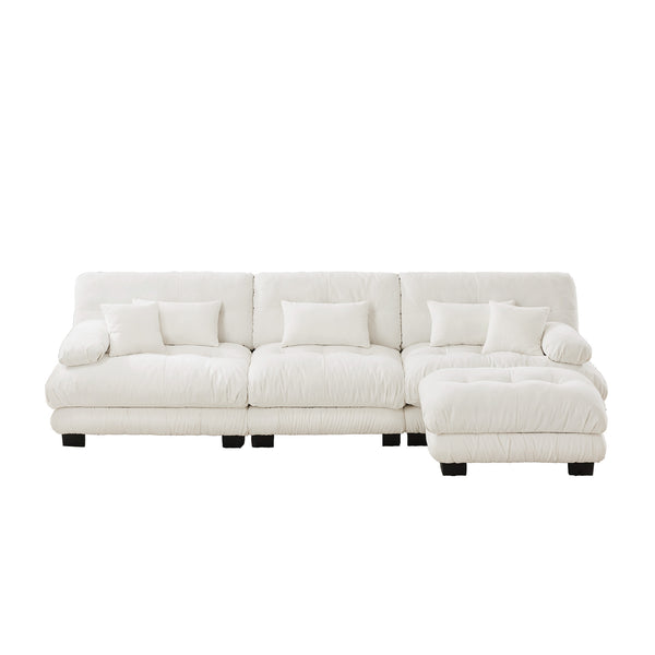 English Elm Luxury Modular Sectional Sofa: Oversized Chenille L-Shaped Cloud Couch With Convertible Ottoman W714S01002