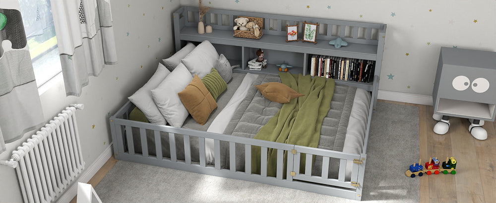 English Elm Twinhouse-sf-gy Solid Wood House Frame Floor Bed for Kids Cozy Low Profile W308P292335