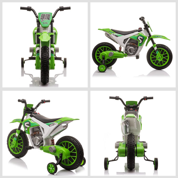 English Elm Aosom 12v Ride-on Dirt Bike for Kids with Training Wheels and Throttle Control W2225P200564
