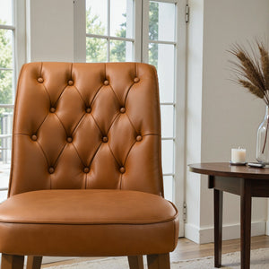 English Elm Peoria Button-tufted Vegan Leather Counter Stool with Walnut Legs for Kitchen Island B183P423278