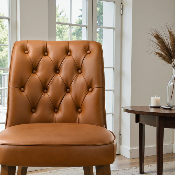English Elm Peoria Button-tufted Vegan Leather Counter Stool with Walnut Legs for Kitchen Island B183P423278