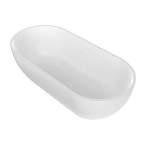 English Elm 63 Inch Stone Resin Freestanding Bathtub Oval Matte White Seamless Soaking Basin W1613P427471