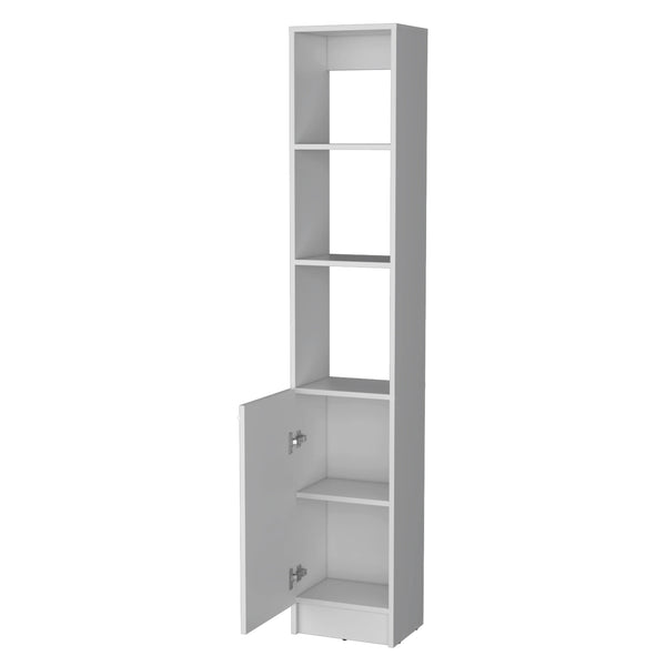 English Elm White Linen Cabinet Tall 5-Shelf Bathroom Storage with Hidden & Open Shelves, Modern Elegant Design B062P193661