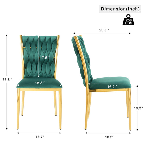English Elm Modern Velvet Upholstered Dining Chairs with Gold Metal Legs Elegant Set of Two Green W210P309923