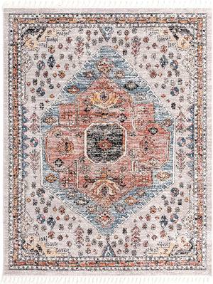 Unique Loom Aramis Victor Machine Made Tribal Rug Gray, Black/Ivory/Rust Red/Terracotta/Light Blue 7' 10" x 10' 0"