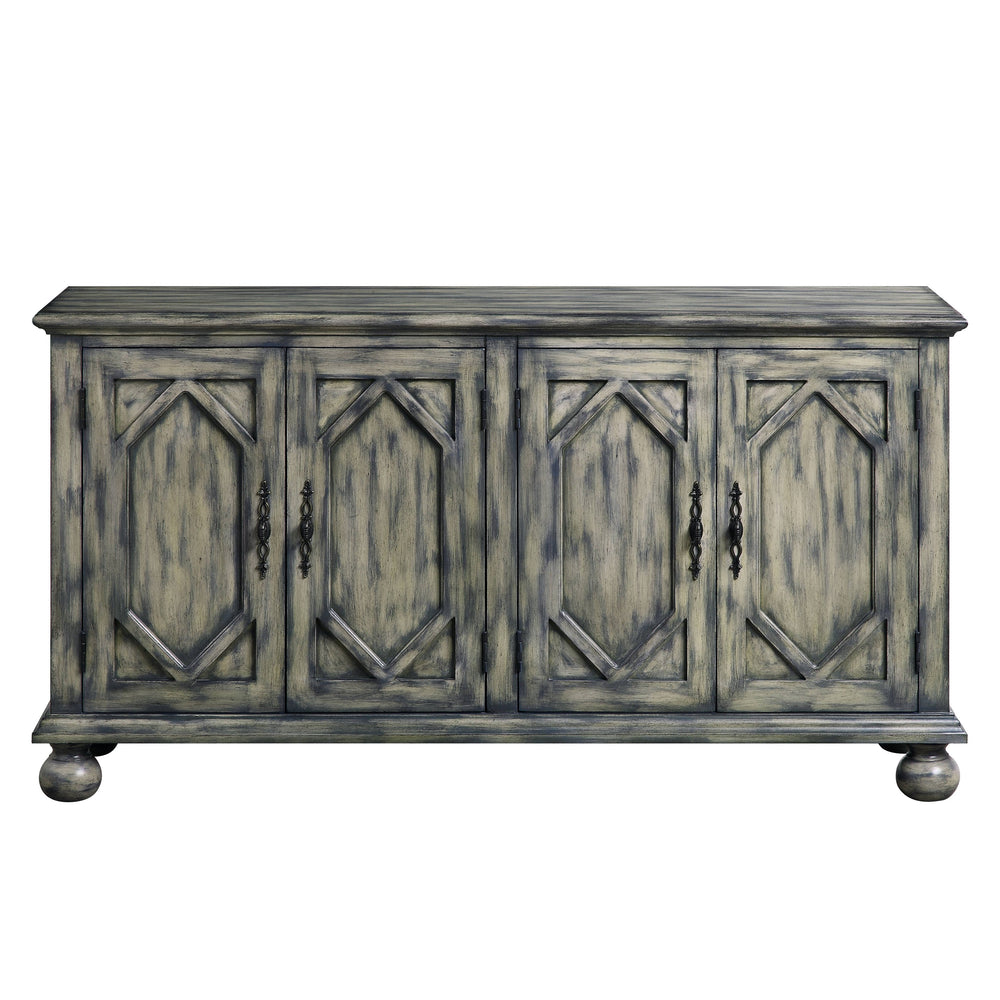 English Elm Pavan Rustic Gray Console Cabinet with Patterned Doors, 4-Shelf Storage, Turned Legs, KD Assembly, 28"L x 12"D B2726P256291