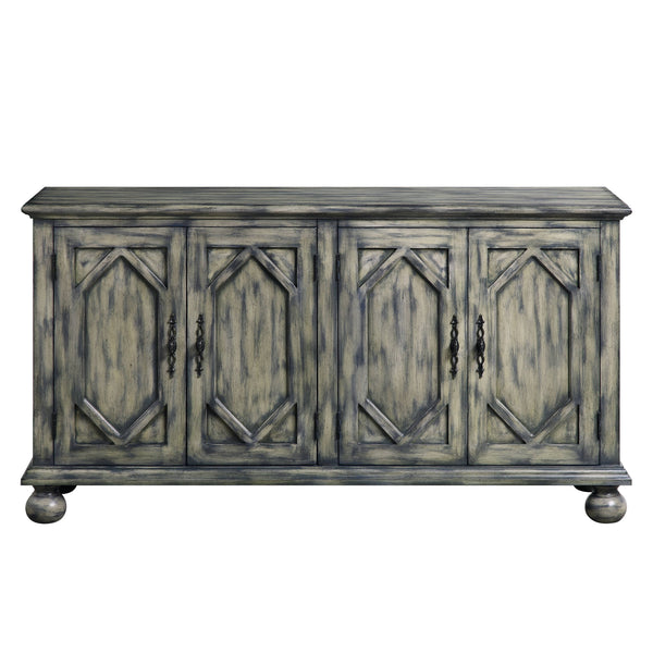 English Elm Pavan Rustic Gray Console Cabinet with Patterned Doors, 4-Shelf Storage, Turned Legs, KD Assembly, 28"L x 12"D B2726P256291