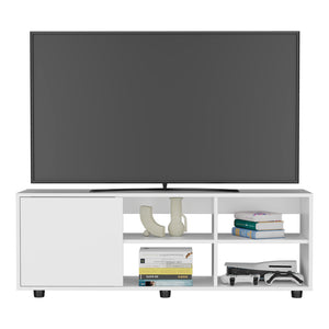 English Elm Roseland White TV Stand with Sliding Door, 4 Open Shelves, Engineered Wood, Modern Minimalist Design B092P269938
