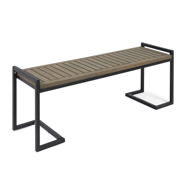 English Elm Christopher Knight Home® - HOPKINS Industrial Wood and Metal Bench with Acacia Wood Seat & Iron Frame, Handcrafted Accent Seating Grey 62621.00WTCGRYBLK