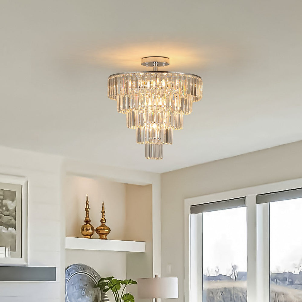 English Elm Large K9 Crystal Chandelier White Chrome Modern 5-Layer 10-E12 Fixture Dimmable Elegant Lighting W2312P374963