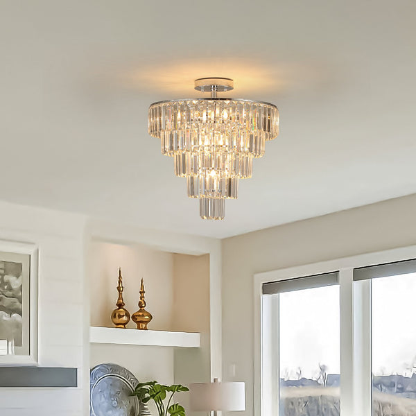 English Elm Large K9 Crystal Chandelier White Chrome Modern 5-Layer 10-E12 Fixture Dimmable Elegant Lighting W2312P374963