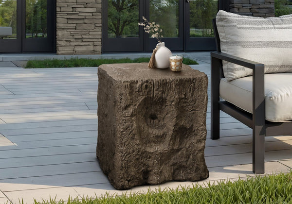 English Elm Accent Square Side Table Walnut Finish Magnesium Oxide Indoor Outdoor Modern B2710P461672