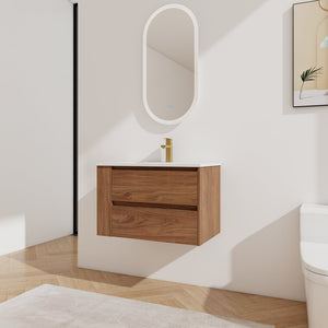 English Elm 30" Wall Mount Bathroom Vanity With Ceramic Sink & Soft-Close Drawers For Modern Storage Solutions W999S00207