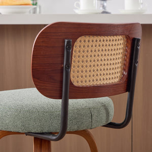 English Elm Set of 2 Swivel Counter Stools Walnut Frame Rattan Back Linen Seat Kitchen Island Light Green W1143P392172