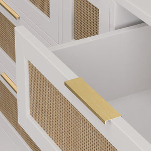 English Elm 51.2 Rattan Locker with 9 Spacious Drawers and Metal Handles—Versatile Storage for Home Organization White W757P238063