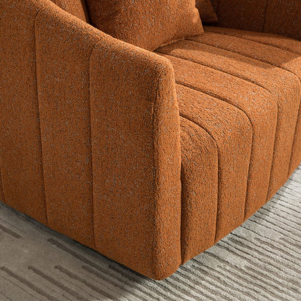 English Elm 39"w Swivel Barrel Club Chair with Channel Tufted Chenille and Round Storage Ottoman Set Orange W3118S00048