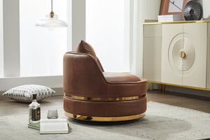 English Elm Swivel Velvet Accent Chair Brown — 360° Padded Barrel Club Chair with Stainless Steel Base, Cozy Durable W2915P234014