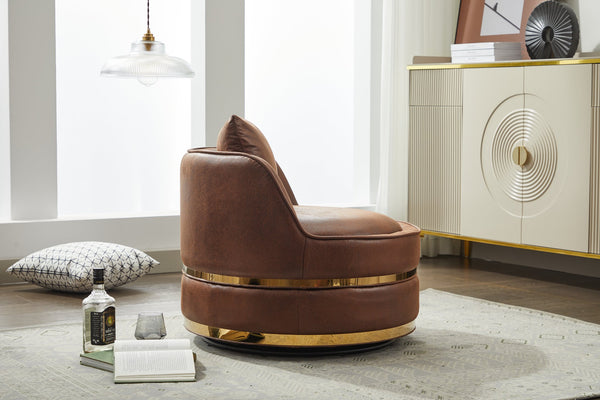 English Elm Swivel Velvet Accent Chair Brown — 360° Padded Barrel Club Chair with Stainless Steel Base, Cozy Durable W2915P234014