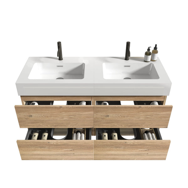 English Elm Grace 48'' Modern Bathroom Vanity With Oak Quartz Sink, Soft-Black Drawers, And Eco-Friendly Design W1865S00159