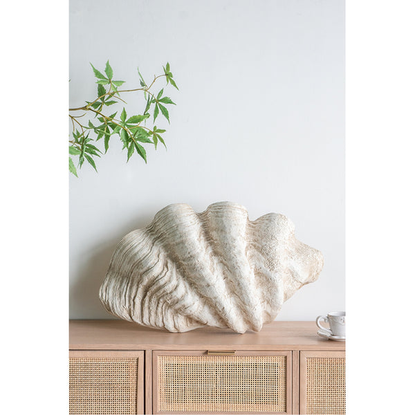 English Elm 25.3x16.5x8.5" Oversized Clam Shell Sculpture Glossy Coastal Decor Display Piece W2078P491173