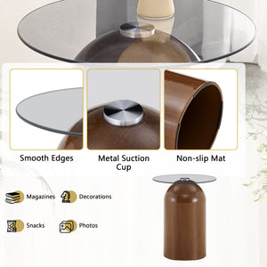 English Elm Small Round Tempered Glass Top Mid Century Modern Accent Table for Living Room or Office W2920P438805
