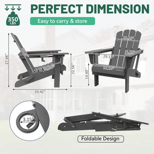 English Elm Adirondack Hdpe Folding Chair Set Outdoor Patio Fire Pit Seating with Cup Holder Gray W1859P453297