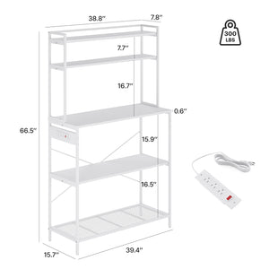 English Elm Large Five Tier Industrial Bakers Rack with Built in Outlets Microwave Stand Kitchen Organizer White T3623P431209