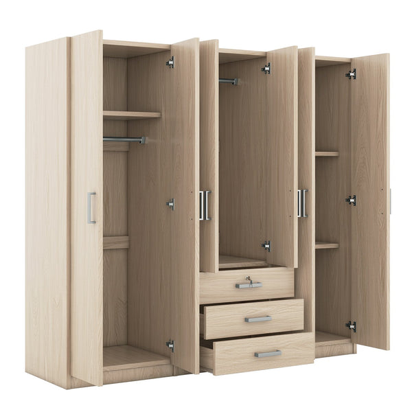 English Elm 6-doors Mdf Wardrobe with Large Drawers Streamlined Bedroom Storage Modern Design Brown N820000010D