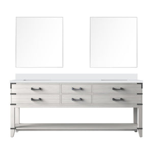 English Elm White Oak Double Bath Vanity Set – Elegant 80" W Quartz Top With Mirrors, Spacious Storage & Style B2731S01653-GIGA