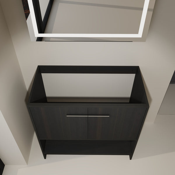 English Elm 36" Freestanding Bathroom Vanity with 2 Doors and Open Shelf, Modern Ergonomic Plywood Cabinet Dark Oak W1972P268401