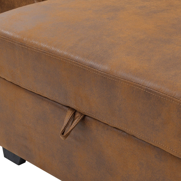 English Elm Linen Blend U-shape Sectional Sleeper with Tufted Back and Hidden Storage Chaise B2748S00011