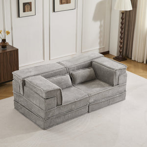 English Elm Compression Modular Floor Sofa Bed - Versatile, No Assembly, Soft Fleece, Memory Foam Loveseat, Light Grey W3723P377153