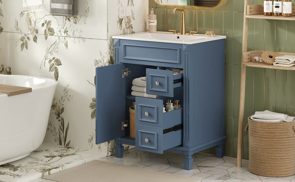 English Elm 24" French Inspired Bathroom Vanity with Ceramic Basin Soft Close Cabinet and 2 Drawers N710P318989C
