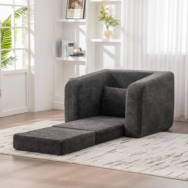 English Elm 2-piece Chenille Cloud Floor Sofa Set Convertible Sleeper Lounge for Apartment Bedroom Dorm Gray W3118S00031