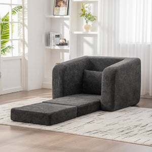 English Elm 40" Chenille Cloud Floor Chair Convertible Sleeper Sofa Lounge for Dorm Apartment Bedroom Gray W3118P388898