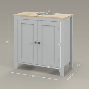 English Elm Kleankin Pedestal Sink Cabinet with U-shape Cutout Adjustable Shelf Gray Bathroom W2225P200782