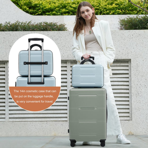 English Elm 6 Piece Hardshell Abs Travel Set with Spinner Wheels Combination Lock and Toiletry Bag Blue,Green,Pink N732P391465D