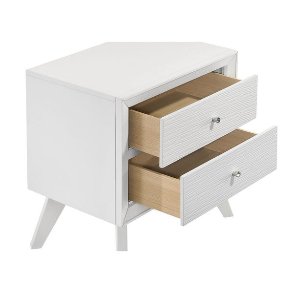 English Elm 1pc White Wood Nightstand Bronze Knobs Wave Textured Drawers Angled Legs Bedroom B2741P470090