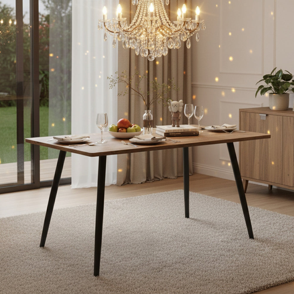 English Elm 47" Wood Grain Mdf Dining Set with Black Metal Legs and Four Pu Upholstered Chairs W2189S00842