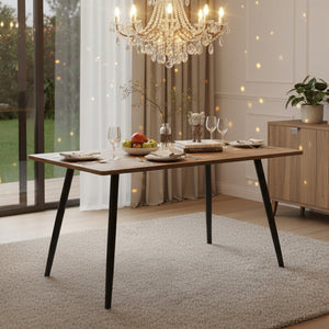 English Elm 47" Wood Grain Mdf Dining Set with Black Metal Legs and Four Pu Upholstered Chairs W2189S00842