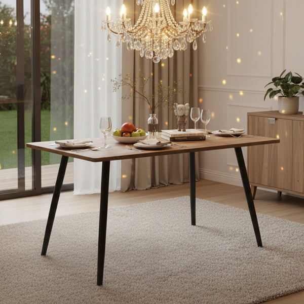 English Elm 47" Wood Grain Mdf Dining Set with Black Metal Legs and Four Pu Upholstered Chairs W2189S00842