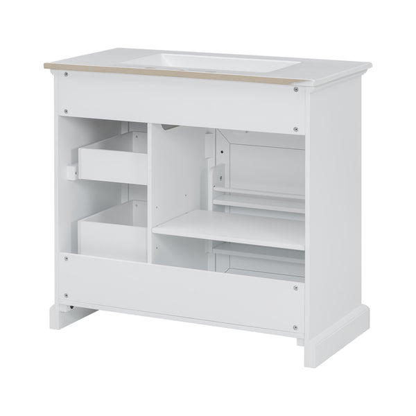 English Elm Christopher Knight Home® - 36" Bathroom Vanity with Ceramic Sink, Soft-Close Doors, 4 Drawers & Ample Storage, Freestanding White N759P223021K