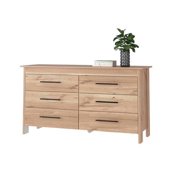 English Elm Luxor Six Drawer Double Dresser – Multicolor Particle Board, Modern Minimalist Design, Sturdy Elevated Base B128S00100