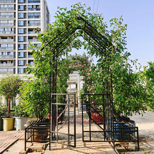English Elm Metal Garden Arch Gate with Planters Powder Coated Steel Climbing Rose Trellis Outdoor W1586P278425