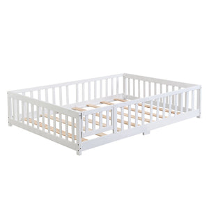 English Elm Twin Pine Wood Floor Bed with Safety Guardrails and Door for Kids Bedroom White W495123237