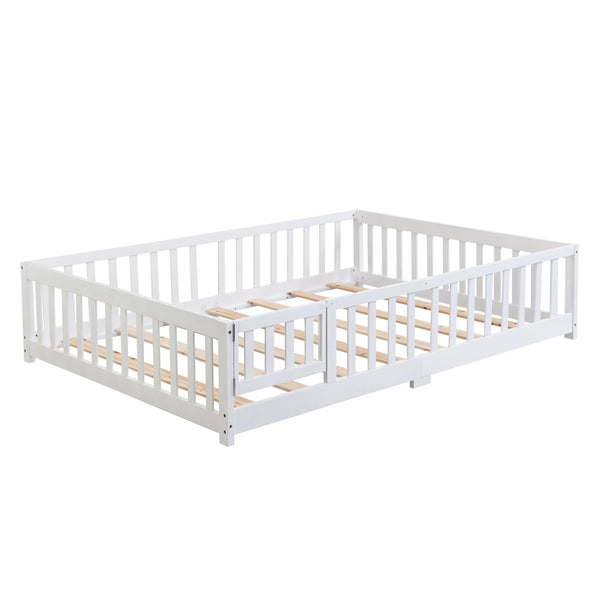 English Elm Twin Pine Wood Floor Bed with Safety Guardrails and Door for Kids Bedroom White W495123237