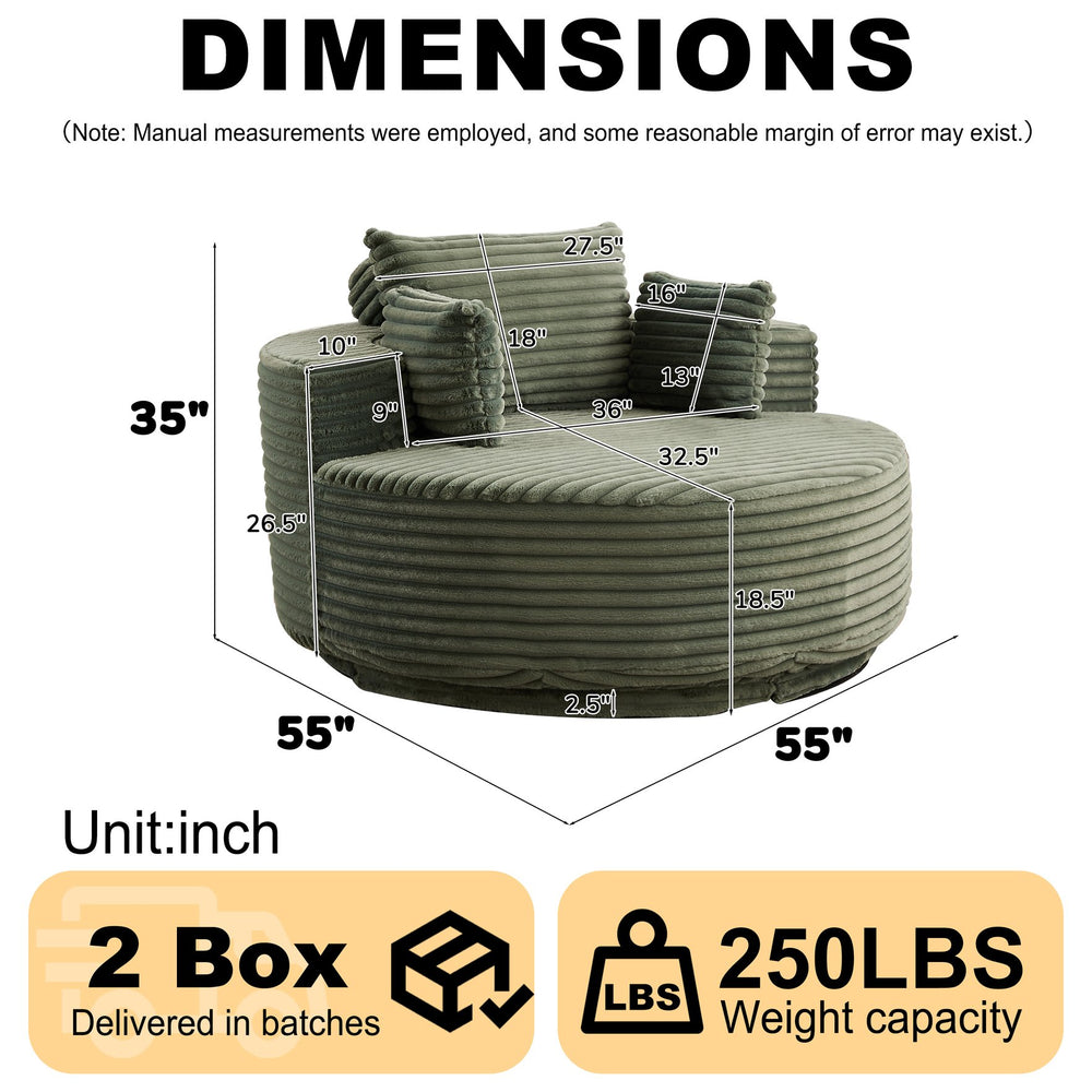 English Elm 55''l 55'l Chenille Foam Swivel Lounge Chair Plush 360 Rotation Modern Seating for Any Room W834S00594