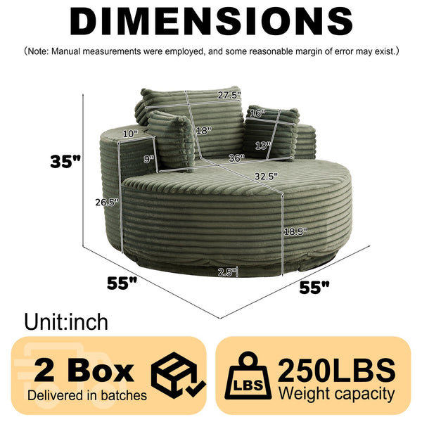 English Elm 55''l 55'l Chenille Foam Swivel Lounge Chair Plush 360 Rotation Modern Seating for Any Room W834S00594