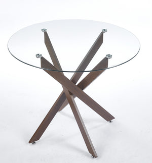 English Elm Dining Table Square Tempered Glass Top Cross Metal Base Modern Space Saving Design W234P271488